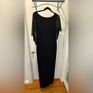 Karl Lagerfeld Black Maxi Dress with Sheer White Pearls Beaded Capelet